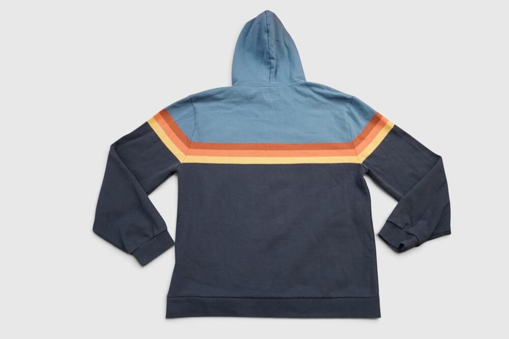Marine Layer Hoodie Mens Large Blue Retro Stripe Pullover Fleece Kangaroo Pocket - Picture 4 of 13